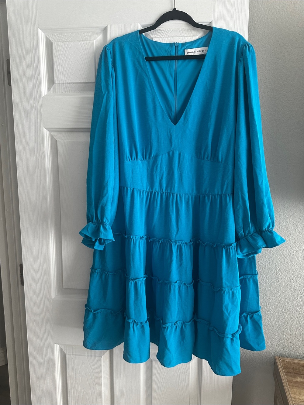 Emma & Michele Turquoise Tiered V-Neck Long Sleeve Dress